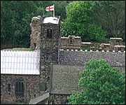Aerial picture of St Paul's Church in Jarrow