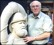 Richard Sefton with his sculpture of Henry Freeman