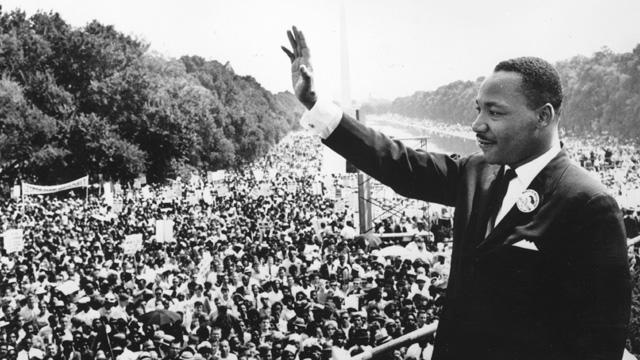 Martin Luther King delivering his 'I have a dream' speech at the 1963 March on Washington for Jobs and Freedom.