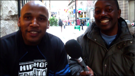 The BBC's Peter Ndoro (L) with Dj Azhul in Cape Town, South Africa