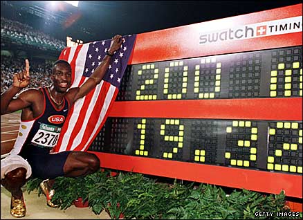Michael Johnson after setting the 200m world record at the 1996 Atlanta Olympics