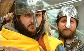 Pic: Jason Eldred, a Viking warrior and Peter Twelftree, Viking battle captain
