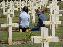 Laying wreathes at a WW1 cemetary