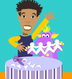 Mae Justin a Tamba yn gwneud cadwyn bapur