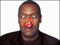 Lenny Henry wearing this year's Red Nose