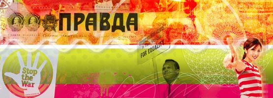 man with banner, Pravda 