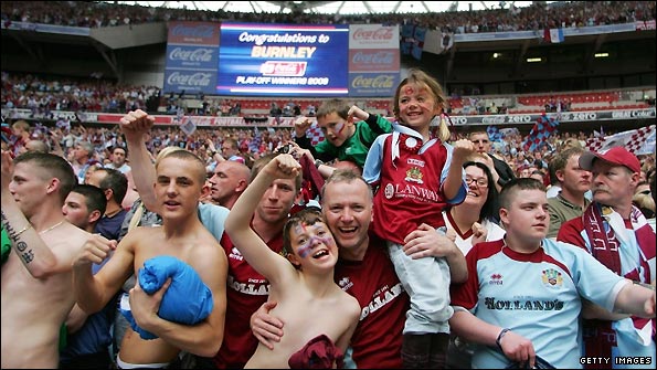 Burnley fans celebrate winning promotion