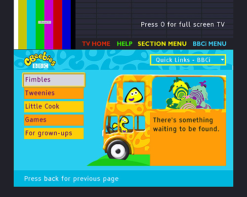 CBeebies homepage on cable in 2004