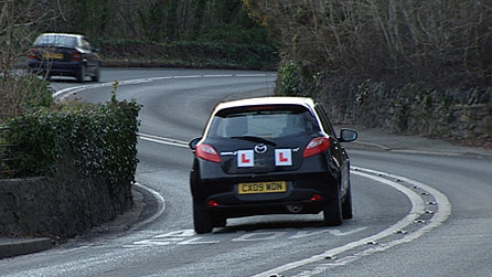 Photograph of the rear of a car with L plates attached