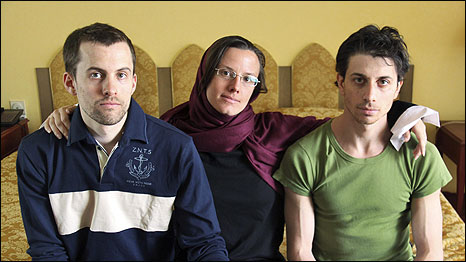 Sarah Shourd (centre) in September 2010, after her release. Shane Bauer and Josh Fattal were captured with Sarah but are still in prison in Iran. Cindy Hickey (left), Shane Bauer's mother; and Laura Fattal (right), Josh Fattal's mother. Photo: Emmanuel Dunand/AFP/Getty Images