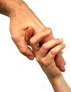 Hand holding and supporting another hand