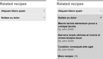 Mock up of food accordian with two elements expanded or collapsed