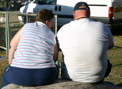 Obese couple, back view