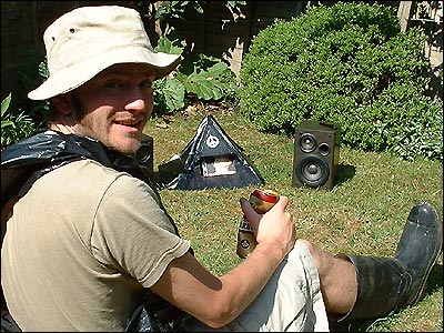Steve relaxes in front of the Pyramid Stage