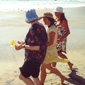 Walking out to the water to scatter the ashes - Sonia and Bill's daughters Shauna & Kieran