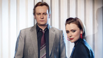 DCI Gene Hunt (Philip Glenister) and DI Alex Drake (Keeley Hawes) are on the case of an arsonist: © Kudos/BBC