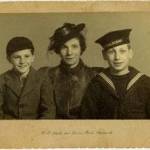 Taken in Portsmouth during the latter part of the War, a photo of my Mother, brother Ernie (in his Naval boy's school uniform), and myself in cap.