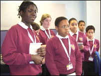 Budding news reporters from Weston Favell School.