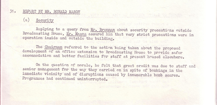 Ronald Mason - BBC Northern Ireland Advisory Council Minutes - October 1972