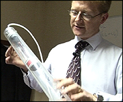 Seamus with his contraption