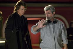 George Lucas directs Hayden Christensen (Anakin Skywalker)