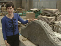 Julie McCullough with the memorial stone