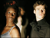 Two people on stage