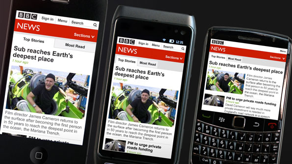Views of Cameron's dive into the Mariana trench on three different phones