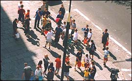 Boys preparing for a water fight in Warsaw 