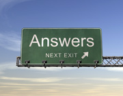 American motorway sign reading 'Answers: next exit'