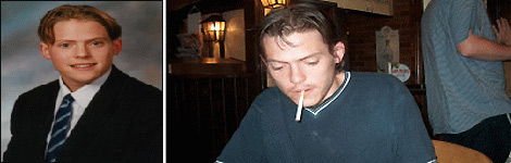 Nick as a school pupil, and then as an addict.