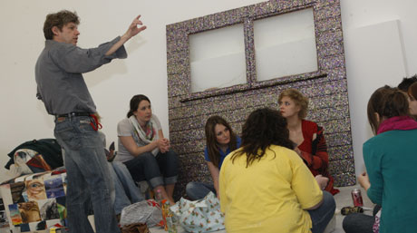 Tim Davies (standing) with Swansea Met fine art students