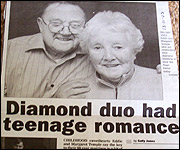 Newspaper cutting of diamond wedding