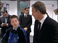 Tony Blair speaks to pupils at the Mad Acad
