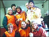 Volunteers sorting aid for tsunami victims