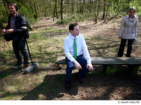 Nick Clegg prepares for interviews during a visit to Norwich