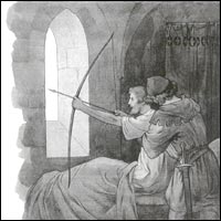 Artists impression of Robin Hood shooting his final arrow
