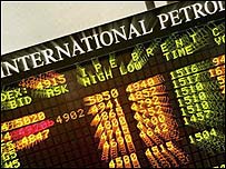 Londra'daki Uluslararası Petrol Borsası'nda bir tabela
