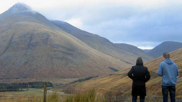 Two people overlook Glencoe