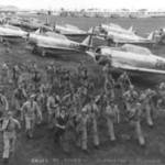 New recruits at Clewiston Airfield, Florida, USA. 1942. Mr. Harry Leeks is second row, 3rd from the left (centre).