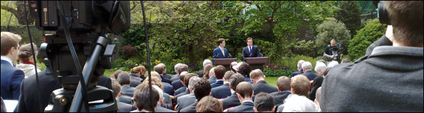 Clegg and Cameron in rose garden