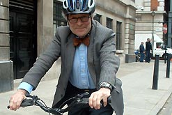 Heinz Wolff, champion of the bicycle, pictured outside Broadcasting House