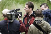 Mark being interviewed by the media