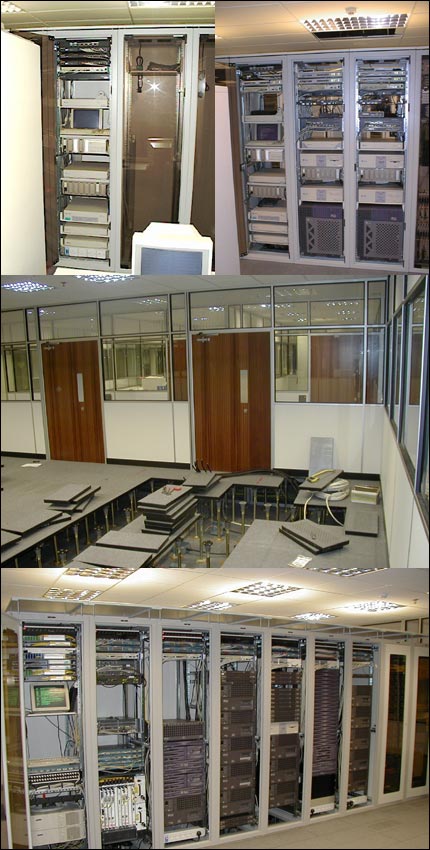 The UK servers over time: one rack, to three, then two rows of nine