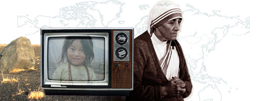 Mother Teresa, girl from Bhutan on TV, a world map