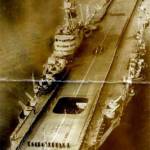 HMS Implacable, aircraft carrier, entering Vancouver harbour, Canada November 1945