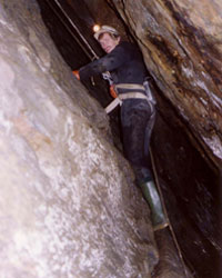 Abseiler in a mine