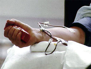 A blood donor in hospital