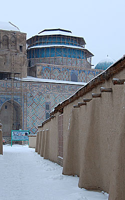 Snow covers Ahmad Yassavi's mausoleum
