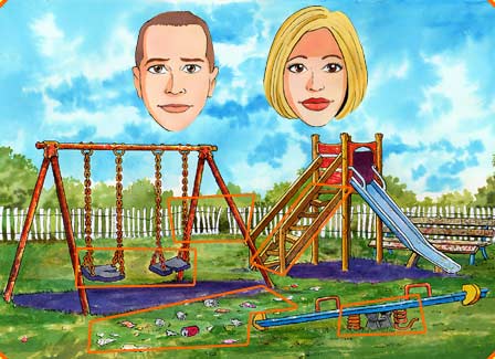 Sìne: Ciamar a nì sinn a' phàirc seo sàbhailte airson clann? Ruairidh: 'S ann leis a' Chomhairle a tha a' phàirce. Bu chòir dhaibhsan a càradh. Sìne: Carson nach sgrìobh sinn litir thuca?